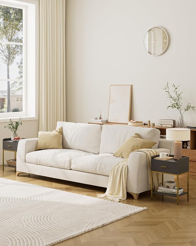 Masupu Grey Nightstand,3-Tier Modern Bedside Table Night Stand with Storage Drawer and Shelf,Small End Side Table for Bedroom,Living Room,(Without Outlet,)