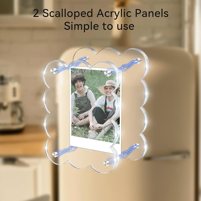 10 Pack 3x4 Acrylic Polaroid Magnets Picture Frame for Refrigerator, Scalloped Clear Frames for Instax Photo, Wallet Size Mini Frame for Fridge