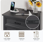 HOMMPA 24'' Farmhouse Nightstand with Charging Station, Bedside Tables with Storage, Side Table with USB Port, 3 Drawers End Table Dresser, Wood Night Stand for Bedroom, Living Room, Black