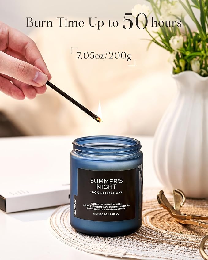 M&SENSE Summer's Night Scented Candle, All Natural Soy Wax Clean Non Toxic Manly Candle for Home, 7.05oz Up to 50 Hours Burn Time in Glass Jar for Bedroom