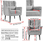 Accent Chair, Comfy Upholstered Living Room Chairs with High Tufted Backrest and Pillow, Wingback Reading Chair with Solid Wood Legs for Bedroom/Office, Chenille Fabric, Grey