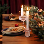 Candlestick Holders Set of 3, Ribbed Glass Taper Candle Holders, Reversible Clear Tealight & Candle Stick Candle Holder Vintage Crystal Tealight Candle Holder for Wedding Dinner Party