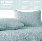 Exclusivo Mezcla Quilt Set Oversized King Size with 2 Pillow Shams, Lightweight Light Blue Quilts with Vintage Damask Pattern, Soft Cal King Bedspreads Coverlets Bedding Set for All Seasons