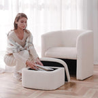 Mid-Century Velvet Living Room Chair Set of 2 with Storage Ottoman, Space-Saving Accent Chairs for Bedroom/Reading Spaces/Office, Cream