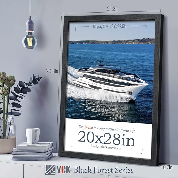 VCK 20x28 Poster Frame Set of 3 - Black, Textured Exclusive Solid Wood Picture Frames, Wall Hanging