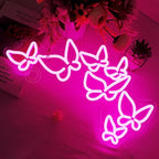 SYLHOME Pink Butterfly Led Neon Light Sign Girls Bedroom Kids Room Beauty Studio Living Room Wedding Birthday Christmas Party Light Up Sign 16.5" X 8.9" USB