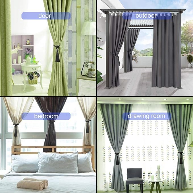 Fenghuangwu Curtain Tiebacks Tassel Tie-Backs, Rope Curtain tie Backs Handmade Curtain Holdbacks Made from Polyester (Charcoal, 2p)