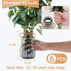 Vintage Glass Vases for Flowers, Set of 6 Grey Vases for Farmhouse Wedding Centerpiece Cylinder Bottle for Reception Table Decoration Home Decor Floral Arrangements