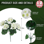 Hananona Artificial Geranium Flowers for Outdoors Geranium Silk Flowers Outdoor UV Resistant Garden Plants Faux Flowers for Home Kitchen Table Centerpieces Decor (12, White)