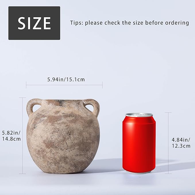 6 Inch Ceramic Vase, Terracotta Flower Vases, Vintage Porcelain Vase for Home Decor, Decorative Farmhouse Vase with hadle for Home Decor, Living Room, Shelf Decor, Farmhouse, Table, Lyeec