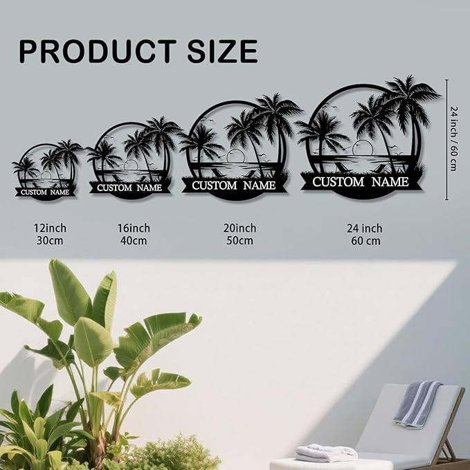 Custom Metal Beach Wall Art Sign - Personalized Size Outdoor/Indoor, Surfboard Decor, Lake House & Coastal Home Decor, Summer Gift - MADE IN USA