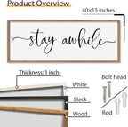 SRSZHIYUE Stay Awhile Sign Wall Decor Art 40"×15" Home Entryway Hallway Signs Large Wood Framed Wall Hanging (Wood)