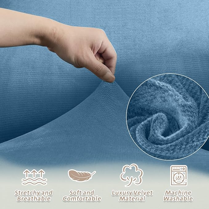 Arfntevss Sectional Recliner Couch Covers Velvet Corner Sectional Sofa Cover for Reclining Couch Stretch Soft L Shape Recliner Slipcover Washable Additional Seat Protector (1 Seat Cover, Light Blue)