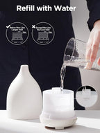 InnoGear Oil Diffuser, 150ML Ceramic Diffuser for Essential Oils Handcrafted Aromatherapy Diffuser Ultrasonic Cool Mist Humidifier with 2 Mist Modes Waterless Auto Off for Room Office, White Base
