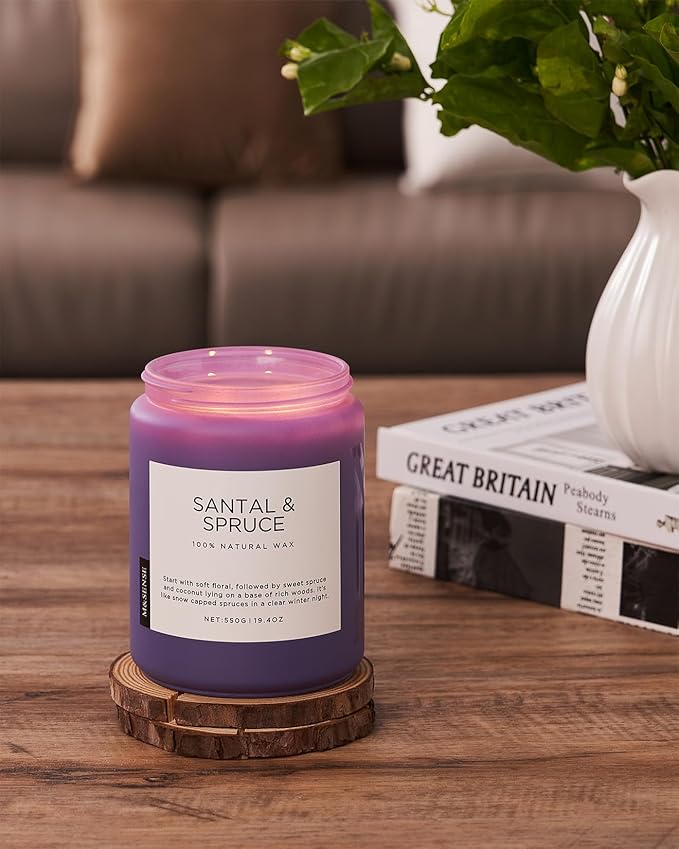 M&SENSE Santal Spruce Christmas Coconut Soy Candles for Home Scented, 19.4oz 110 Hour Slow Burning Large Candle Gift for Stress Relief, Meditation, Relaxing SPA, Best Smelling Christmas Gifts