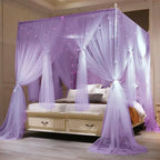 VETHIN 4 Corners Post Princess Bed Canopy Curtain Double Layer Cozy Drape Netting 4 Opening Mosquito Net for Girls & Adults Bedroom Decoration Accessories (Double Purple, 78" W*86" L*82"*H/King)