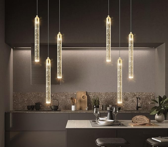 Pendant Lights Kitchen Island Mini Chandelier Gold Pendant Light Crystal Light fixtures Adjustable Hanging Ceiling Hanging Lights Bubble Mini Crystal Ceiling Light for Dining Room Bedroom 2700K 6000K