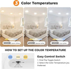 slochi LED Flush Mount Ceiling Light Fixtures, 3000K-4000K-6500K Modern Flat Recessed Ceiling Lamp, 12W 1200LM Round Ceiling Light for Kitchen Bedroom Hallway Porch, White, 1 Pack 6.5 Inch