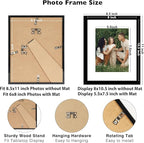 12 Packs 8.5 by 11 Picture Frames, Display 6x8 with Mat or 8.5x11 Without, for Award Certificate Diploma Document, 8.5 x 11 Frames Bulk Set of 12 Photo Frames Set for Wall and Tabletop, Black
