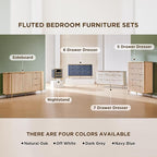 T4TREAM Fluted 5 Drawers Dresser for Bedroom, 48" Tall Modern Dresser Chest of Drawers, Gold Accents, Fluted Fronts, Wood Storage Dressers Organizer for Bedroom, Living Room, Dark Walnut