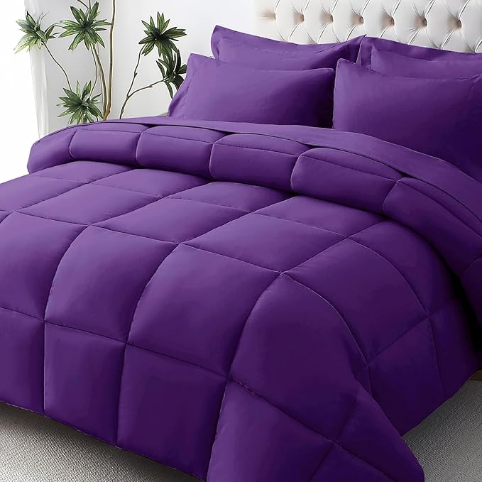 JOLLYVOGUE Full Comforter Set, Ultra-Soft Bed in a Bag Full Size 7 Pieces, Oeko-TEX Certified Bedding Set with Down Alternative Comforter, Sheets, Pillowcases & Shams, Purple