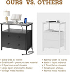 27 inch Wide Night Stand with Charging Station, Bedside Table with Open Shelf, 2 Drawers Small Wood Dresser, Modern Wood Nightstand for Bedroom/Living Room (Black)
