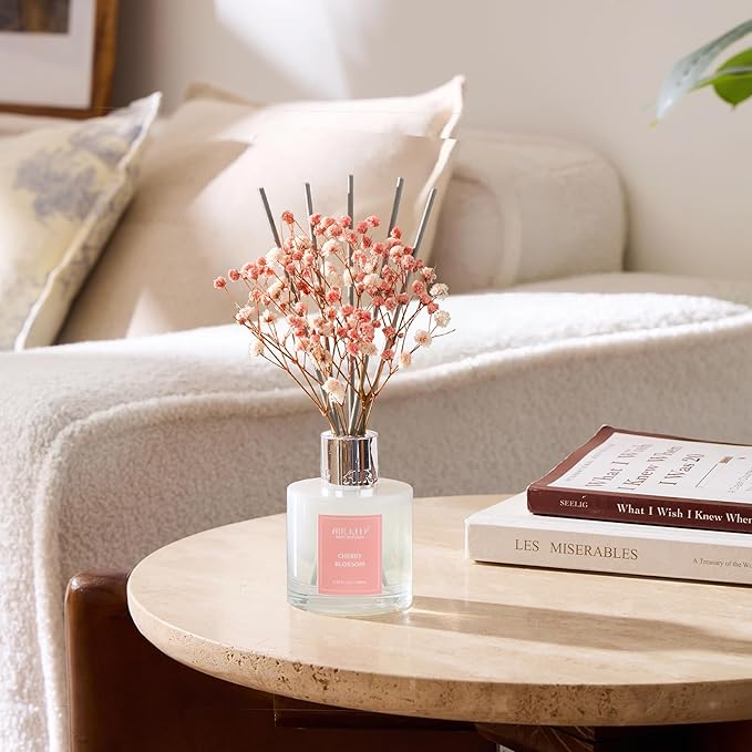 Airkeep Reed Diffuser Set, 3.38 fl oz (100 ml) - Cherry Blossom Almond Oil Diffusers with 8 Reed Sticks, Home Fragrance Reed Diffuser for Bathroom Shelf Decor
