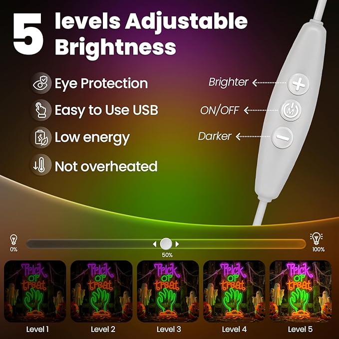 Halloween Neon Sign Trick or Treat LED Light – Spooky Zombie Hand Neon Wall Sign for Halloween Party, Kids Room,Indoor Outdoor Holiday Decor,22x42cm