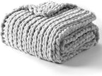 YnM Chunky Throw Blanket, Hand Knitted with Chenille Yarn, Skin Friendly, Ventilated and Breathable, Machine Washable, Home Décor Piece for Couch, Sofa and Bed (Glacier Grey, 30x40 Inch)