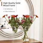 24 Inch Round Mirror - Distressed Vintage Farmhouse Mirror for Bathroom Wall, Living Room, Bedroom & Entryway, Handmade Wood Frame