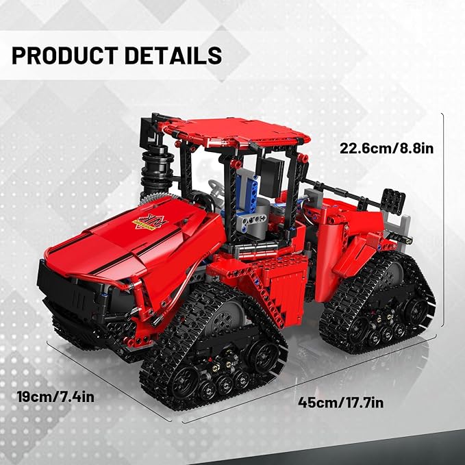 Mould King 18020 Tractor Building Blocks Toy, Remote Control Crawler Tractor with 4 Motors, Construction Vehicles Model for Kids/Adults (1698 Pieces)