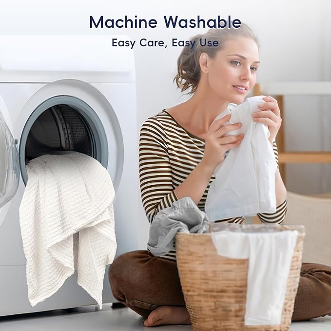 PHF Ultra Soft Waffle Weave Throw Blanket 50"x 60"- Washed Lightweight Breathable Cozy Woven Blanket for Bed - Aesthetic Decor for Couch Bedding Sofa Home Car - Coconut White