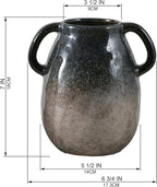 Blue Gradient Ceramic Vase with 2 Handles, Modern Farmhouse Decor, Rustic Terracotta Pottery, Decorative Clay Flower Vase, Centerpiece for Dining Table - 7 Inch