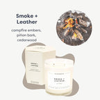 Calyan Wax Co. 2 Wick Candle, Smoke + Leather Scented Candle, 37 Hour Burn Time, Aromatherapy Soy Candles, Non Toxic & Vegan Soy Wax, Glass Tumbler Scented Candles, 8.8oz