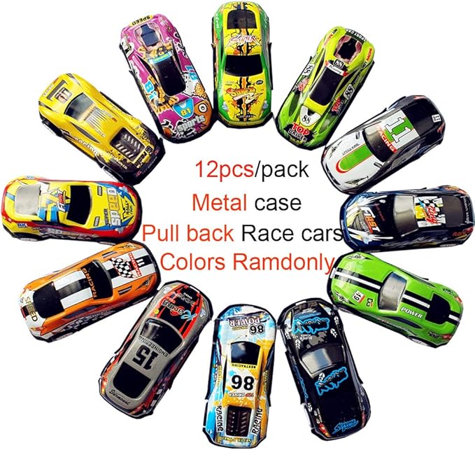 12 Pull Back Racing Cars Die cast Race Car Vehicles Playset,2.7 Inch Metal Friction Powered Car Toys for Toddlers