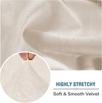 H.VERSAILTEX Velvet Stretch Sectional Couch Covers 3 Pieces Sofa Seat Cushion Covers L Shape Separate Cushion Couch Cover for Both Left/Right Sectional Couch (Large Sofa 2 Seater + 1 Chaise, Ivory)