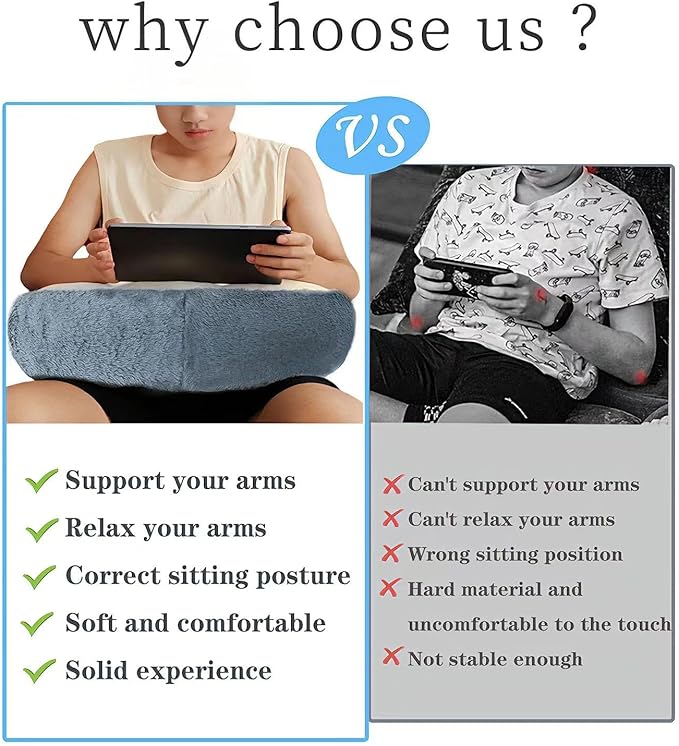Reading Pillow Lap Pillow for Reading Gaming Pillow for Arms Crochet Pillow Provides Wrist & Elbow Support Suitable for Reading Gaming Working While Sitting on The Bed Floor or Sofa （Grey）