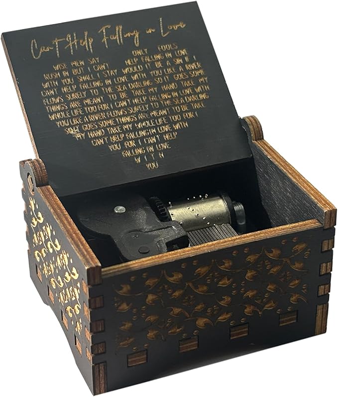 Can't Help Falling in Love Wooden Music Box for Women, Men, Girlfriend, Boyfriend, Wife, Husband – Romantic Couple Gift for Birthday or Valentine’s Day