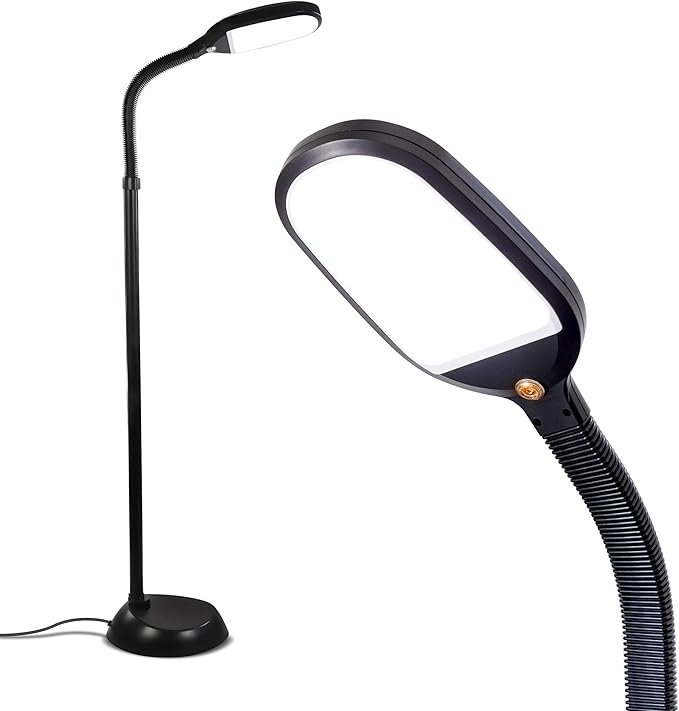Brightech Litespan - Bright LED Floor Reading Lamp for Over Chair Crafts and Reading, Estheticians' Light for Lash Extensions, Adjustable Standing Lamp for Living Room, Bedroom, Office - Jet Black
