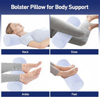 Neck Roll Pillow with Cooling Pillowcase - 16 x 6.3 Inch Round Neck Pillow for Sleeping - Memory Foam Bolster Pillow for Legs, Cylinder Pillows for Cervical, Back, Lumbar (Cool Blue)