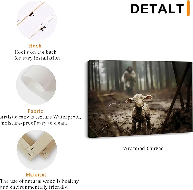 Framed Jesus Christ Wall Art Canvas Jesus and Lamb of God Christian Painting Prints Biblical Wall Decor Religious Room Decor for Church Prayer Room Christian Schools Hospitals 16" x 24"