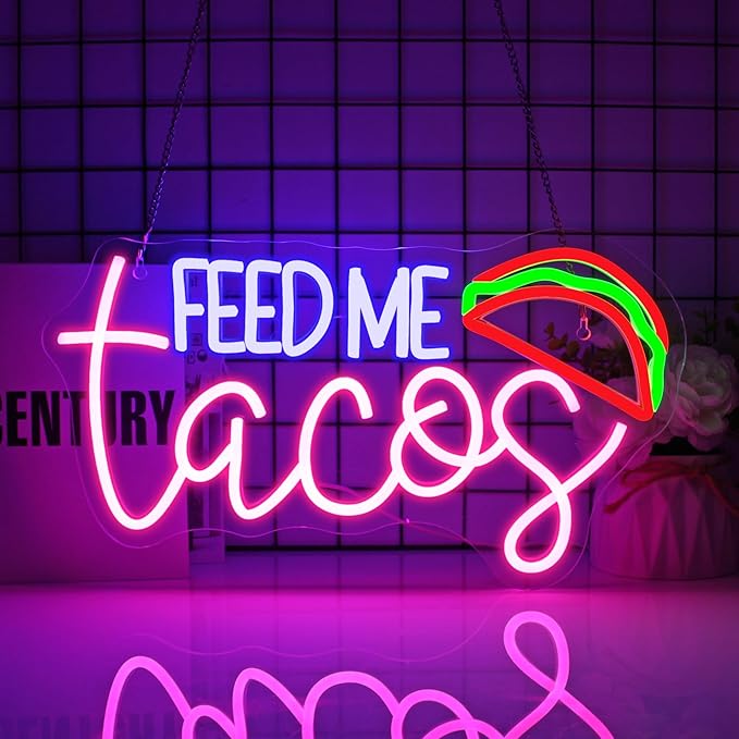 Feed Me Tacos Neon Sign Led Neon Lights Neon Signs for Wall Decor Light Up Sign for Birthday Party Club Gift