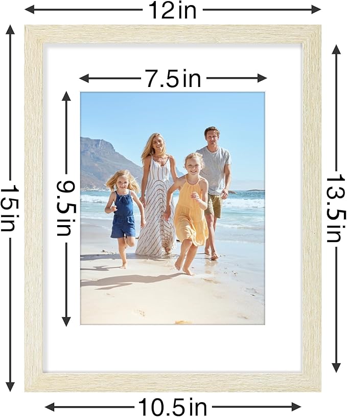 Vittanly 11x14 Picture Frames Set of 9, Shatter Resistant Plexiglass, Display 8x10 Pictures with Mat or 11x14 without Mat, Photo Frames for Wall or Tabletop, Engineered Wood, Cornsilk