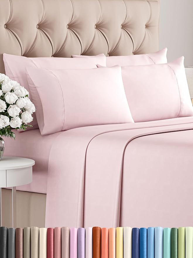 Full Sheets Set 6 Piece - Includes 4 Pillowcases - Bed Sheets Full Size - Soft Hotel Luxury Bedding - Cooling, Comfy & Breathable - 1 Flat & 1 Fitted & 4 Pillowcases w/ Deep Pockets - Lavender Pink