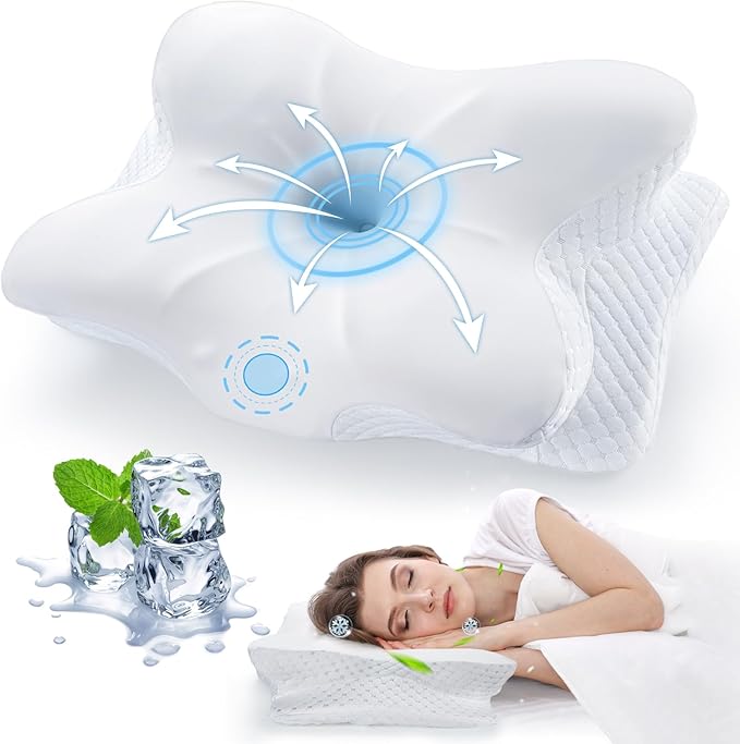 Cervical Neck Pillow for Pain Relief Sleeping, Cooling Contour Memory Foam Support Pillows for Neck and Shoulder Pain, Ergonomic Orthopedic Pillow for Side Back & Stomach Sleepers, White-23