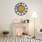 Large Wall Clock for Living Room Decor, 24 Inch Non Ticking Silent, Battery Operated Modern Vintage Oversized Wall Clock for Bedroom Kitchen