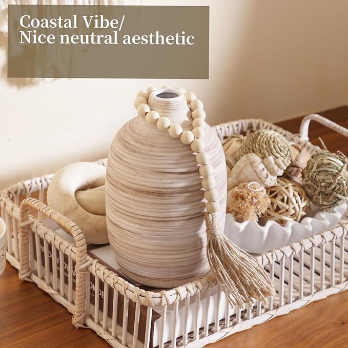 ALMA 9 Inch White Boho Vase for Modern Farmhouse|Ceramic Pampas Grass Vases|Decorative Rustic Vase for Home Decor, Modern Farmhouse, Coffee Table, Shelf, Mantel Decor