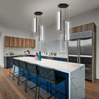 Modern Kitchen Pendant Light Fixture Black 40W LED Pendant Lighting 3 Rings Rectangle Chandelier for Kitchen Island Living Room Dining Room Bedroom