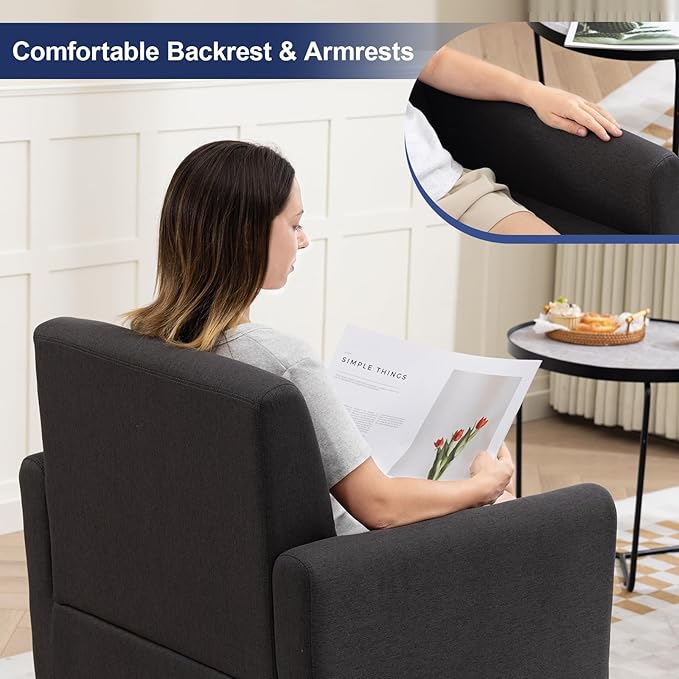 Accent Chair, Mid Century Modern Living Room Chairs Comfy Reading Chair with Upholstered Cushion Relax Armchair for Bedroom Apartment,Office,Dark Grey