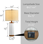 White Ceramic Table Lamp 3 Way Dimmable Nightstand Pottery Lamp Set of 2 with Oatmeal Shade 25" Modern Bedside Desk Lamp with USB A+C for Living Room Bedroom Farmhouse Dining Room Enterway